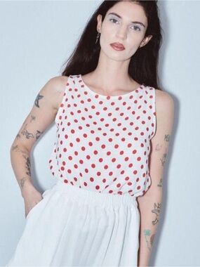 SMALL Red Polka Dot Soft Linen Shift Tank
